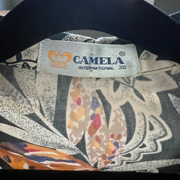 Vintage 80s tropical print button down shoulder pads small - Picture 5 of 5